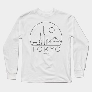 Minimalist Tokyo Japan Skyline Lineart Black and White Long Sleeve T-Shirt